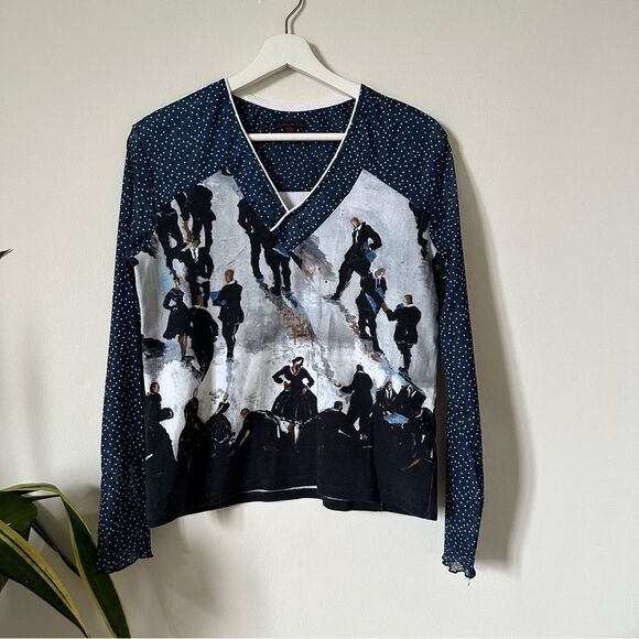 Aventures Des Toiles Print Men in Suits Art to Wear Long Sleeve Top Size 42 - Picture 1 of 7